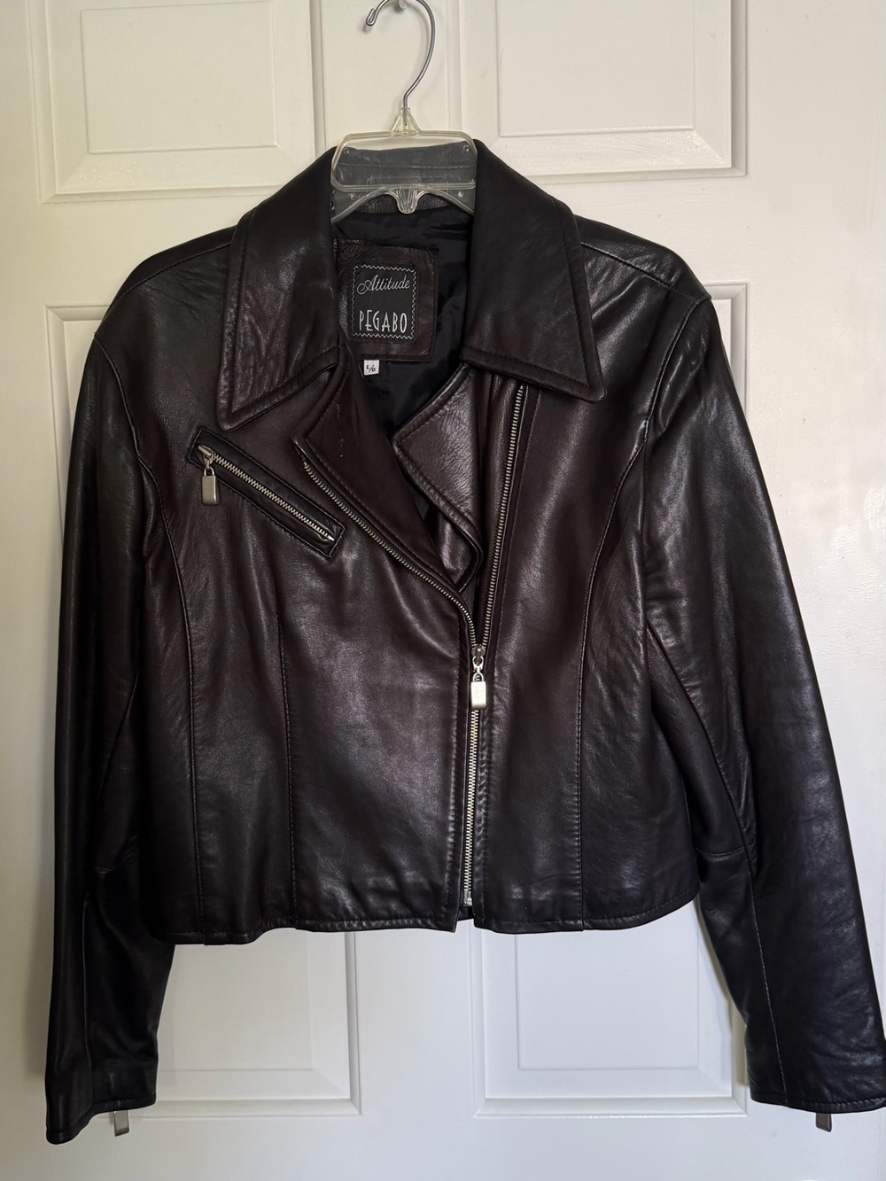 Pegabo Women's Dark Brown Leather Moto Jacket